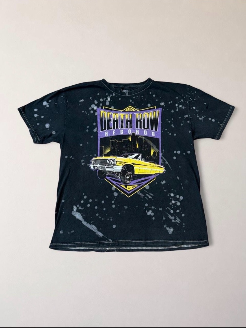 Death Row Records Lowrider Graphic Bleach Splatter Tee Black Size 1X